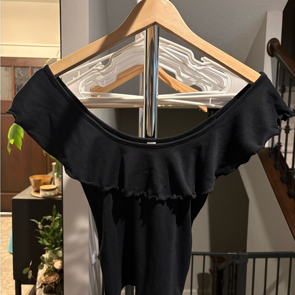 BP Black Ribbed Ruffle Crop Top